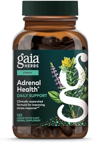 Gaia Herbs Adrenal Health Daily Support - Herbal Supplement with Ashwagandha, Holy Basil & Schisandra - Help Maintain Healthy Energy & Stress Levels* - 60 Vegan Liquid Phyto-Caps (30 Servings)