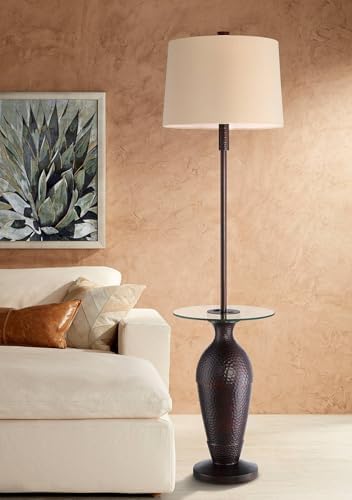 Regency Hill Fallon 66" Tall Bronze USB and Outlet Tray Table Floor Lamp
