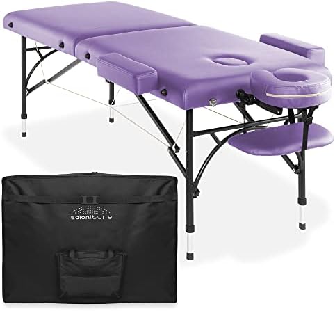 Saloniture Professional Portable Lightweight Bi-Fold Massage Table with Aluminum Legs - Includes Headrest, Face Cradle