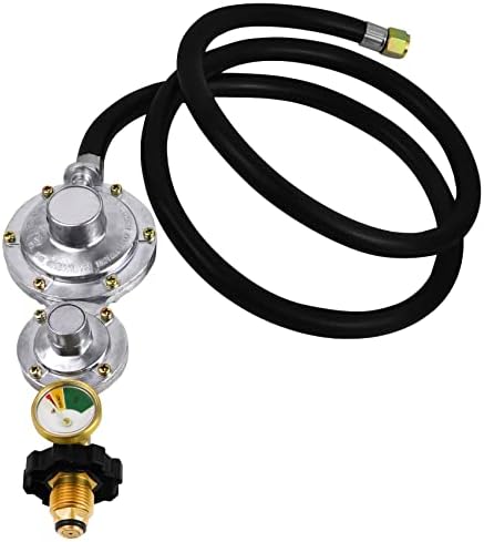 Azdele Two Stage Propane Regulator with 10 ft Hose and Gauge, CSA Certified
