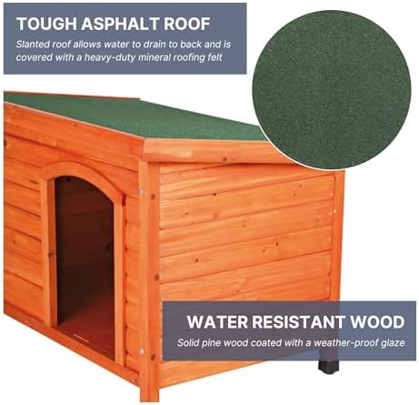 Trixie Natura Classic Dog House - Wooden Outdoor Shelter with Weatherproof Sealer, Hinged Roof & Adjustable Legs for Medium Dogs - Gray - 27 x 41 x 28.5 in