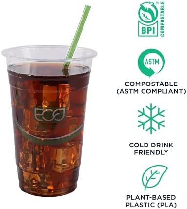Eco-Products Compostable Paper Wrapped Plastic Straws, 7.75" Long, 5mm Diameter, Case of 9600, Green Disposable Plant Based PLA Plastic