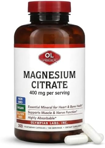 Olympian Labs Magnesium Citrate 400mg - 300 Capsules - Easy Absorbable, Supporting Healthy Bones, Healthy Heart and Calcium Absorption