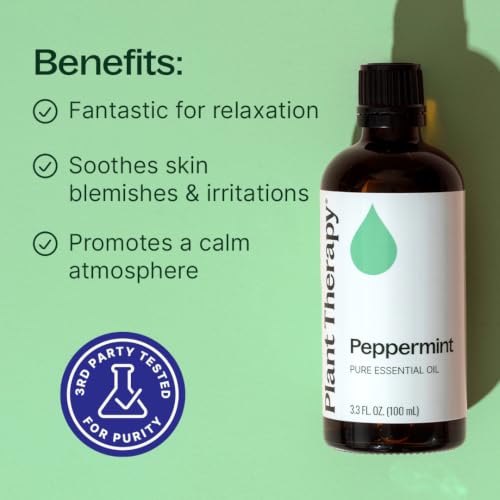 Plant Therapy Peppermint Essential Oil 100 mL (3.3 oz) | Peppermint Oil for Skin & Hair, Pure & Undiluted for Diffuser & Topical Use