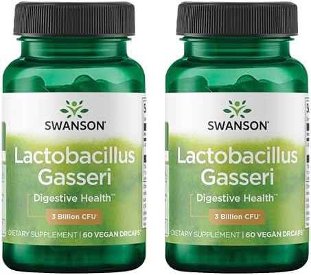 Swanson Lactobacillus Gasseri Probiotic, 3 Billion CFU, 60 Vegan Capsules | For Adults Seeking Digestive and Metabolic Support, a Lactic Acid-Producing Bacterium, Acid-Resistant with No Refrigeration