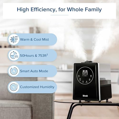 Levoit Humidifiers for Bedroom Large Room, 6L, 60H Runtime, 26dB, Smart App