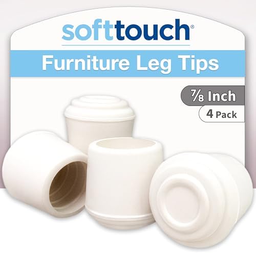 SoftTouch 7/8" Round Non-Marking Rubber Slip-On Chair Leg Tips, Nonslip Protective Furniture Leg Caps for Chairs, Stools, and Tables on Hard Surfaces