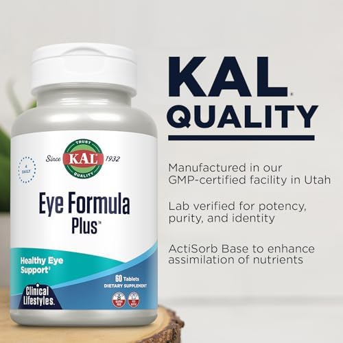 KAL Eye Formula Plus, 60 Tablets | Eye & Vision Support, Lutein, Zeaxanthin, Bilberry & Goji Extracts, 15 Servings, Lab Verified
