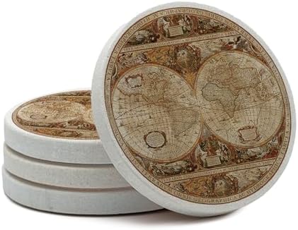 Thirstystone Old World Passages Round Natural Sandstone Coaster 4 Pack | 4" Diameter, Manufactured in the USA, Protective Cork Backing