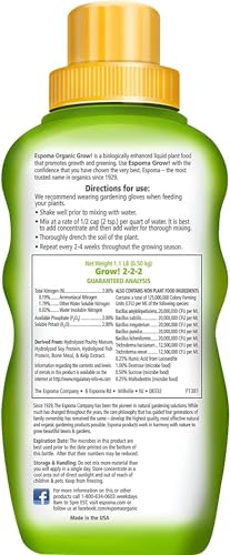 Espoma Organic Bloom Liquid Blossom Booster 16 Oz & Grow All-Purpose Liquid Plant Organic Food 16 Oz Concentrate