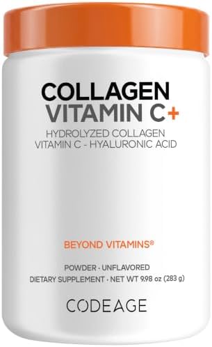 Codeage Collagen Peptides Powder, Vitamin C, Hyaluronic Acid, 10 oz