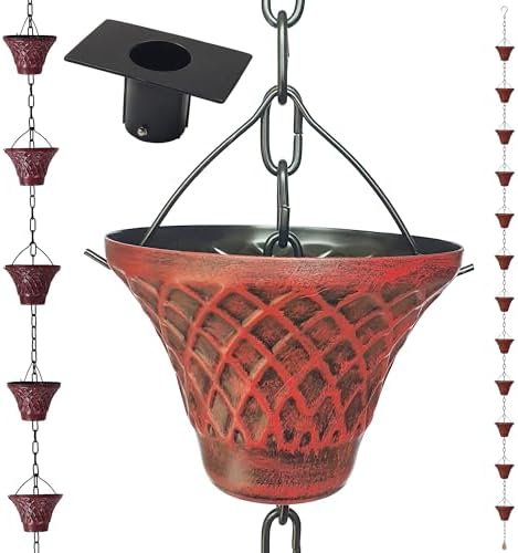 8.5FT Bell Iron Rain Chain for Gutters and Rain Barrel+Adapter, Blue
