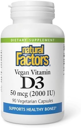 Natural Factors Vegan Vitamin D3 2000 IU - Supports Bone & Immune Health - Plant-Based Cholecalciferol - Vegetarian Capsules - 90 Capsules (90
