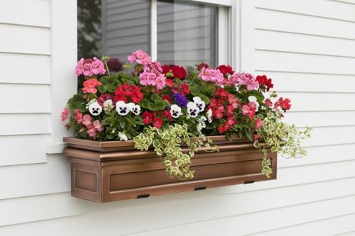 H Potter 36" Copper Finish Window Box Planter with Iron Brackets | Metal Outdoor Flower Box, Flat Back Design, Garden Accent