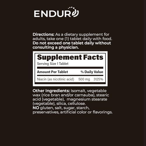 ENDUR Niacin IR (Immediate Release) Nicotinic Acid 500 mg (100 ct) | Immediate release formula, allergen-free clean label, vegan and gluten-free