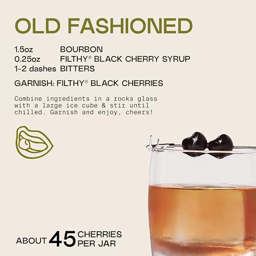 Filthy Amarena Black Cherries, Premium Cocktail Garnish - 45 Oz Tin, 1 Pack | All Natural Ingredients, Wild Italian Amarena Black Cherry for Whiskey Cocktails - Non-GMO, Gluten Free, Vegan