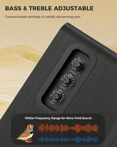 Active Bookshelf Speakers 36W RMS - BT 5.4 Wireless Speaker with 5 Inch Woofer, Silk Dome Tweeter PC Speakers - USB Digital Audio Studio Monitors Bass & Treble Adjust AUX Input for Record Player TV