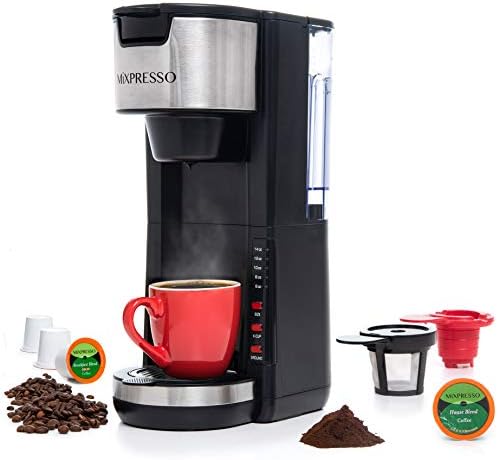 Mixpresso Black Single Serve Coffee Brewer K-Cup Pods Compatible & Ground, 30 oz Compact Coffee Maker Single Serve With 5 Brew Sizes Up To 14 Oz