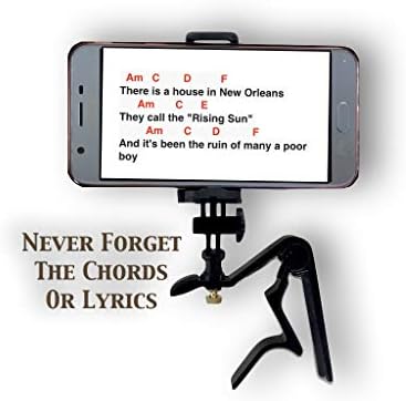 Smartphone Guitar Capo | Android and iPhone Compatible Dock Headstock Neck Clamp | Cell Phone Holder Aid Musicians | Electric or Acoustic Guitars