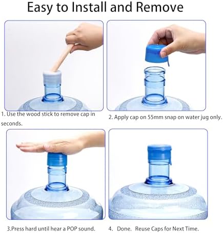 Jucoan 100 Pack Water Bottle Caps, 55mm 3&5 Gallon Non Spill Water Jug Caps, Replacement Snap On Caps for Water Dispenser Jugs