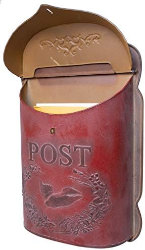 Red Co. 10.5” x 15.5” Shabby Chic Wall-Mounted Post Embossed Aged Metal Mailbox, Rusted Red