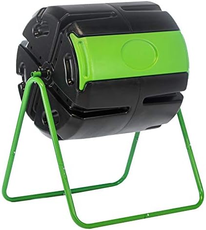 FCMP Outdoor HOTFROG Roto Single Chamber Batch Tumbling Composter - Outdoor Rotating Garden Compost Bin (HF-RM4000) Black & Green (37-Gallon)