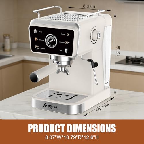 MZRIGG 8023 20 Bar Semi-Automatic Espresso Machine, 1350W Fast Heating Coffee Maker with Milk Frother Steam Wand