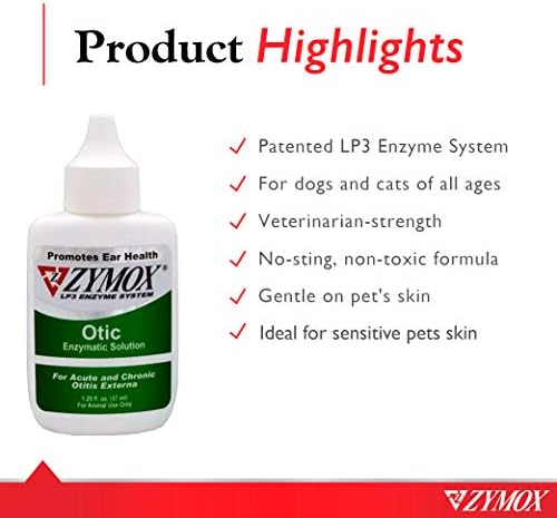 PKB Animal Health Zymox Otic Enzymatic Solution for Dogs and Cats to Soothe Ear Infections Without Hydrocortisone for Itch Relief, 1.25oz