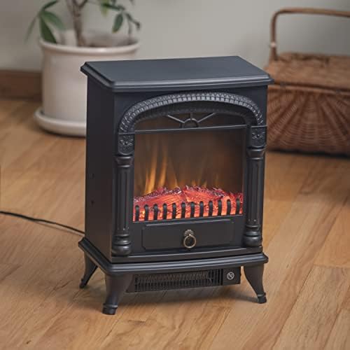 Comfort Zone Electric Fireplace Space Heater, Traditional Warm Stove Style, Realistic 3D Flame Effect, Adjustable Thermostat, & Overheat Protection