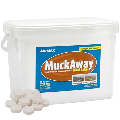 Airmax MuckAway Bacteria Enzyme Tablets for Ponds & Lakes, 16 Scoops | Natural beneficial bacteria muck, sludge & noxious odor solution for cleaner beaches & shorelines; fish, pet & wildlife safe