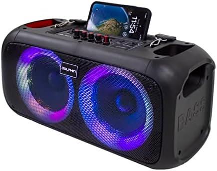 Dolphin Boombox Bluetooth Party Speaker with Wired Mic, Dual 6.5" Woofers | 1" Tweeter, WaveSync Pairing, LED Lights, USB/microSD/FM/AUX