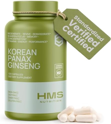 Korean Red Panax Ginseng 2000mg Supplement – 120 Vegan Capsules, Max Strength Ginsenosides, NSF Certified Extract for Energy, Stamina, Focus