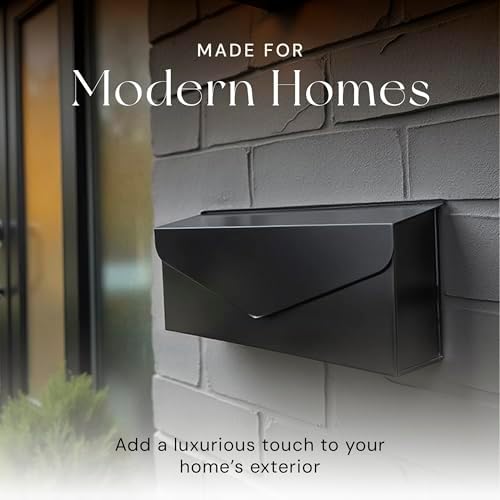NACH Black Envelope Wall Mount Mailbox, Rust Resistant Metal Mailbox, Black Mailbox Wall Mount, Mailboxes for Outside Wall Mount, Outdoor Mailboxes, Wall Mailbox, 14.1 x 3.5 x 6 Inches, MB-6915BLK