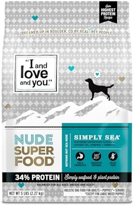 I and love and you Nude Super Food Dry Dog Food - Salmon + Whitefish - Prebiotic + Probiotic, Grain Free, Real Meat, No Fillers, 5lb Bag