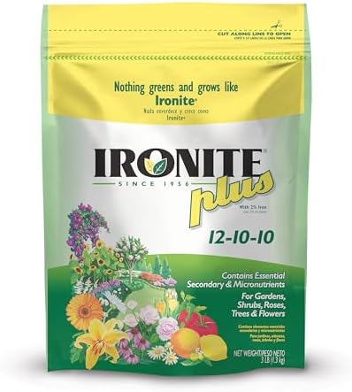 Ironite Plus Shrubs, Trees Plant Food Bag Granular 12-10-10 3lb | Garden fertilizer, fast-acting, essential plant minerals, helps plans develop strong roots and colorful flowers