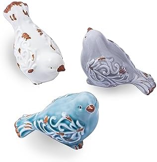 Distressed Finish Ceramic Bird Figurine Home Decor - Assorted Set of 3