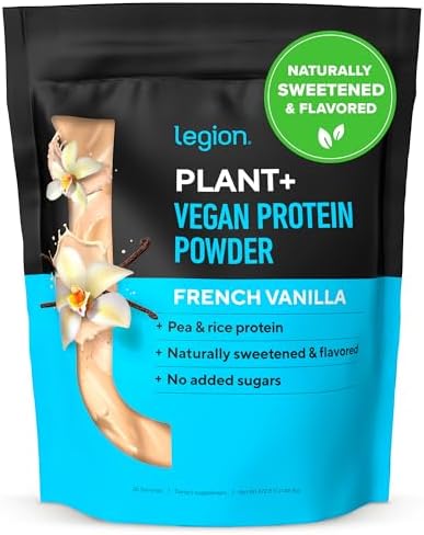 LEGION Plant+ Vegan Protein Powder, Chocolate - Rice and Pea, Plant Based Protein Blend. Gluten Free, GMO Free, Naturally Sweetened and Flavored, 20 Servings, (Chocolate)