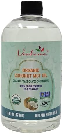 Verdana USDA Certified Organic Coconut MCT Oil –Fractionated Coconut Oil – No Palm Kernel Used – Kosher, Food Grade