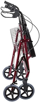 DMI Extra-Wide Heavy Duty Steel Bariatric Mobility Rollator Walker with Seat and Basket, Burgundy, Folding
