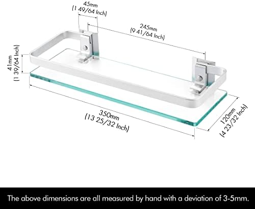 KES Glass Shelves for Bathroom, Floating Tempered Glass Shelves 14 Inch | Aluminum Extra Thick 2 Pack Rectangular Storage Organizer Wall Mount Silver