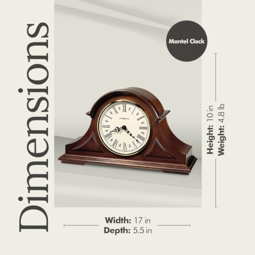 Howard Miller Burton II Mantel Clock – Windsor Finish, Triple-Chime Quartz Movement, Roman Numerals, Volume Control, Nighttime Shutoff