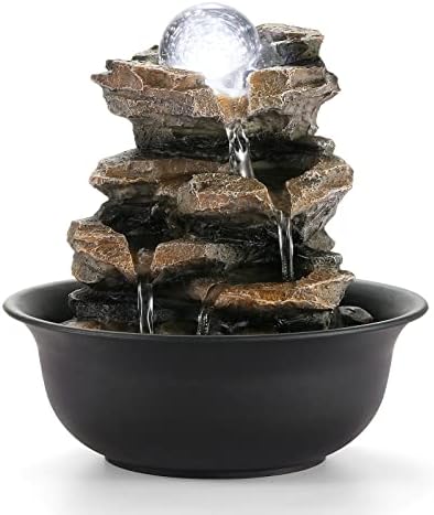 WICHEMI Indoor Water Fountain Tabletop Fountain Stacked Rock with LED Light | Relaxing Water Feature, Meditation Fountain, Soothing Sound, Stress Relief, For Home Office Bedroom Decor, 7.8"x7.8"x7.9"
