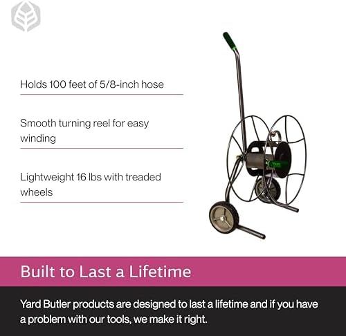Yard Butler Hose Cart, Metal Hose Caddy, 2 Wheels, 200 Feet | Wheeled Metal Hose Cart Caddy, Suitable for Gardens, Lawns, Fields, and Outdoors, Durable Construction