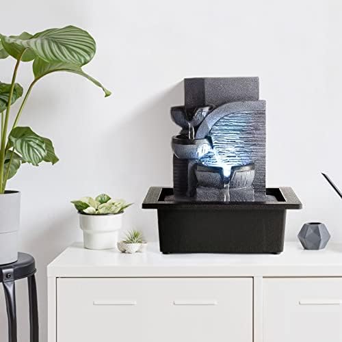 WICHEMI Indoor Water Fountain Tabletop Fountain Stacked Rock with LED Light | Relaxing Water Feature, Meditation Fountain, Soothing Sound, Stress Relief, For Home Office Bedroom Decor, 7.8"x7.8"x7.9"