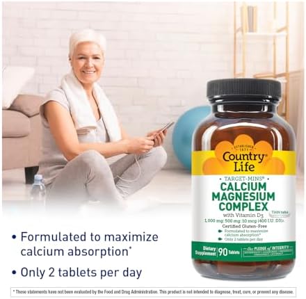 Country Life Target-Mins Calcium Magnesium with Vitamin D, 240 Capsules | 1,000 mg calcium, 500 mg magnesium and 10 mcg vitamin D per serving for bone health and calcium absorption