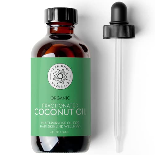 Organic Fractionated Coconut Oil, Carrier Oil with Dropper, 4 fl oz | Palm oil free liquid MCT for diluting essential oils, use on skin, hair, nails