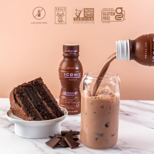 Iconic Protein Drinks, Vanilla Bean (12 Pack) - Sugar Free & Low Carb - 20g Grass Fed Protein - Lactose Free, Gluten Free, Non-GMO, Kosher - Keto Friendly Protein Shakes