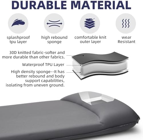 INVOKER Camping Sleeping Pad, Self-Inflating, 75 x 24 x 3.15 in, Green