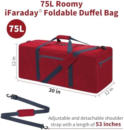 iFARADAY Foldable Duffel Bag Lightweight, 30 inch / 75L, Royal Blue