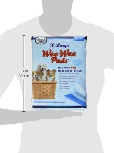 Four Paws Wee-Wee Superior Performance X-Large Dog Pee Pads, 40 Count | Puppy & dog potty training pads, housebreaking supplies, xl puppy pads, pet supplies, 24-hour floor protection, 28" x 34"
